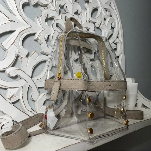 SOLD Hammitt Los Angeles Hunter Medium Clear Backpack Grey Natural Brushed Gold - Picture 3 of 6